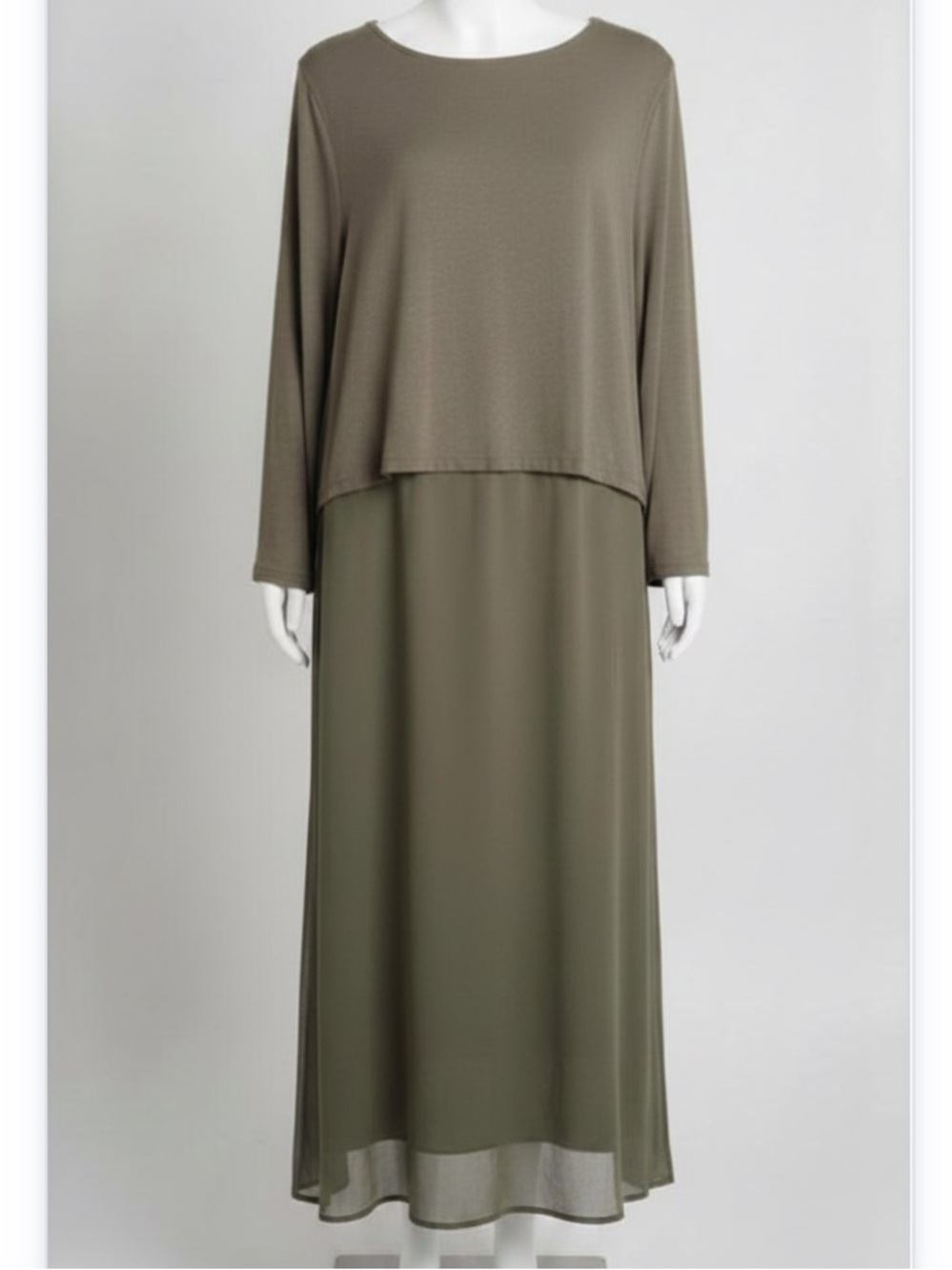 Soft Surroundings Cassie Dress Olive Green Two-Layer Maxi NWT Women’s 2X